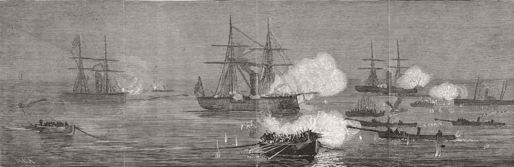 ROMANIA. Russian Torpedo attack on Turks, Sulina 1877 old antique print